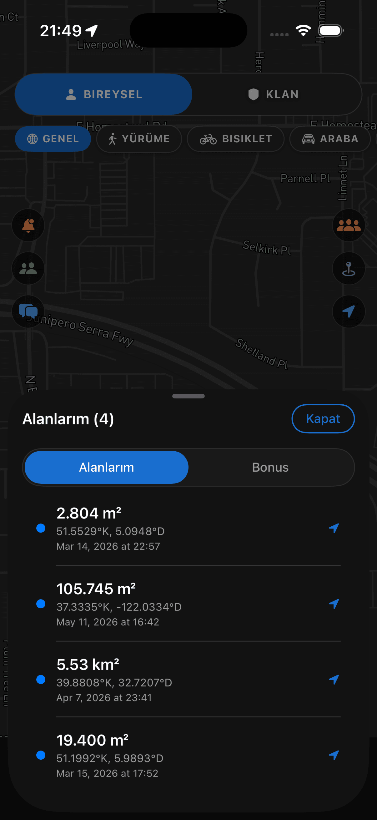 Track every territory you capture.